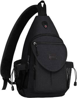 mosiso - Sling Backpack Canvas Crossbody Hiking Daypack Bag with Anti-theft Pocket - Black