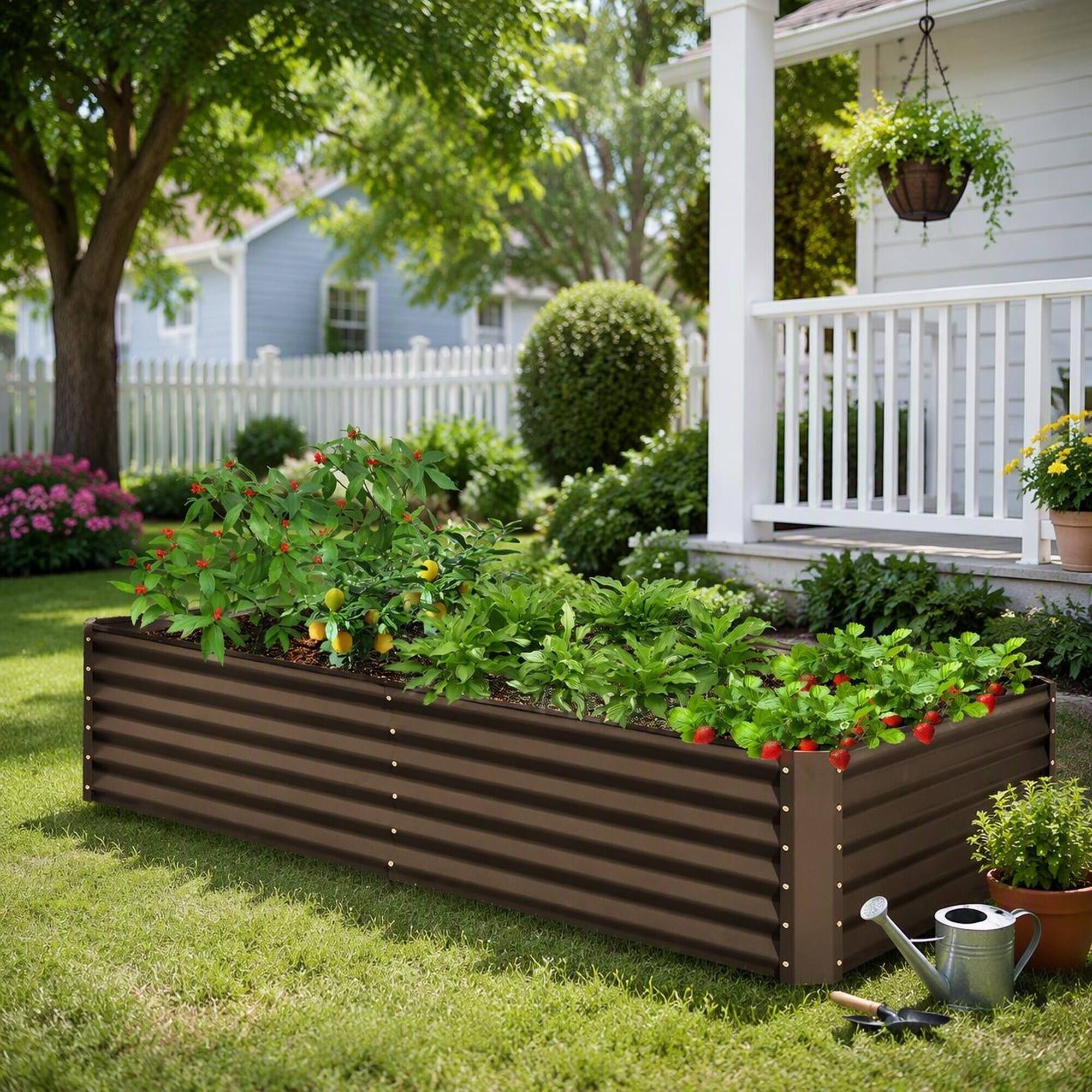 Alt View 1. RYHNUYNE - Galvanized Raised Garden Bed 8x4x1.5 ft Large Metal Planter Box for Vegetables Flowers Outdoor Brown - Brown.