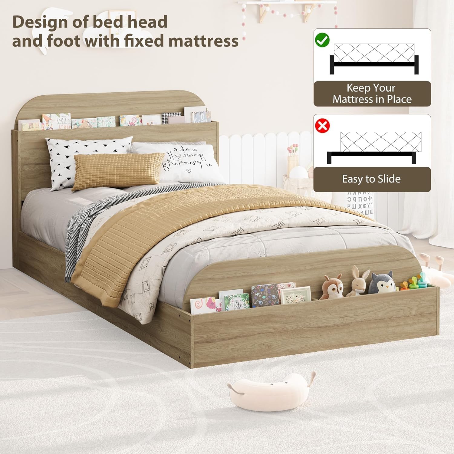 Design of bed head and foot with fixed mattress

Keep Your Mattress in Place

Easy to Slide