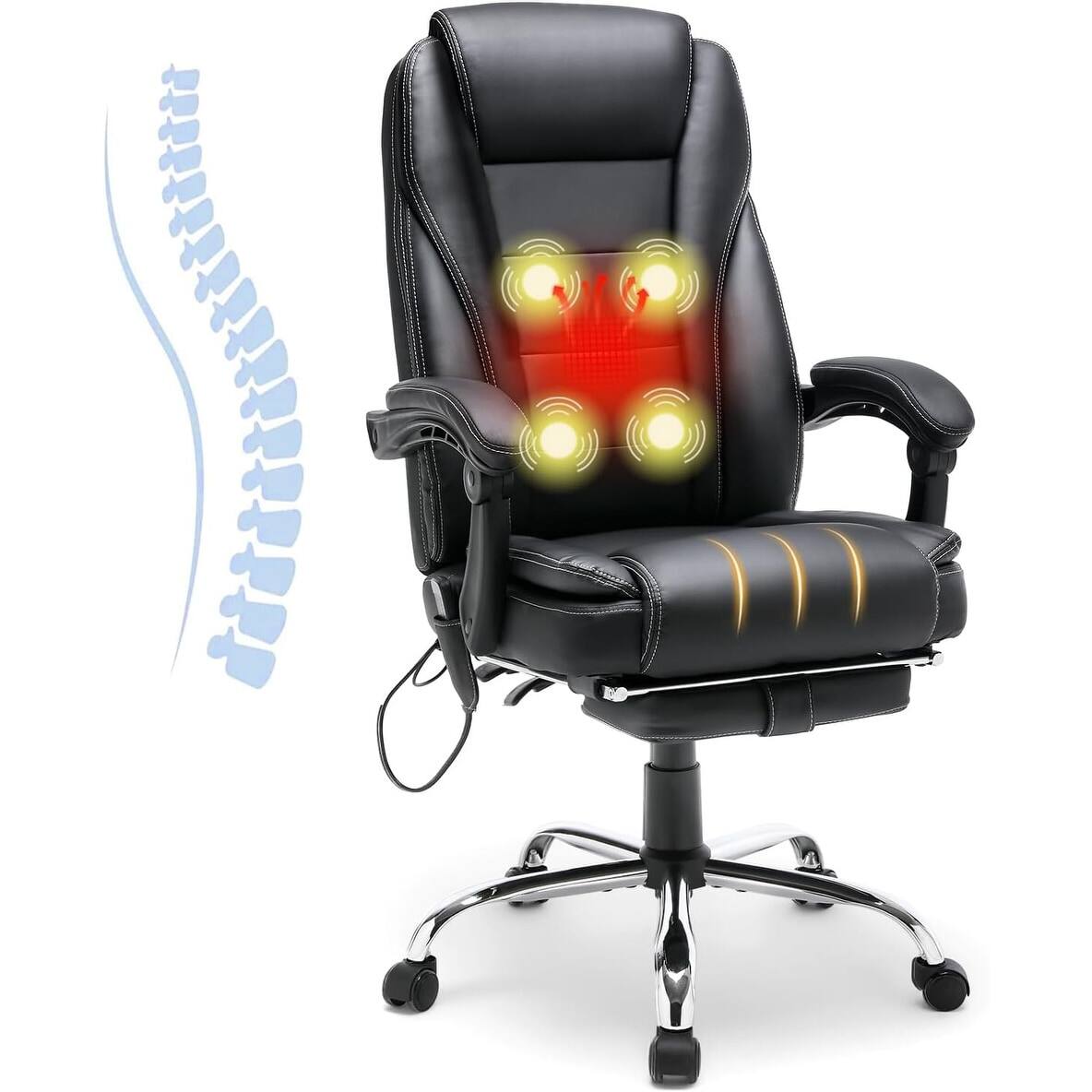 Alt View 5. U-HOMY - Elianagrace Ergonomic Reclining Office Chair – Massage, Heating Function, and Retractable Foot Rest for All-Day Comfort - Black.