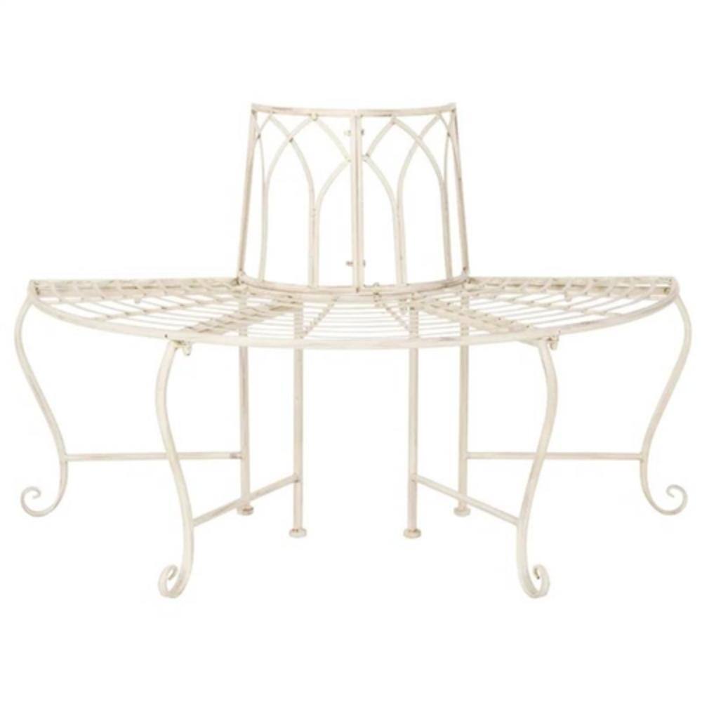 Hivvago - Half-Circle Outdoor Patio Garden Antique Wrought Iron Tree Bench - White