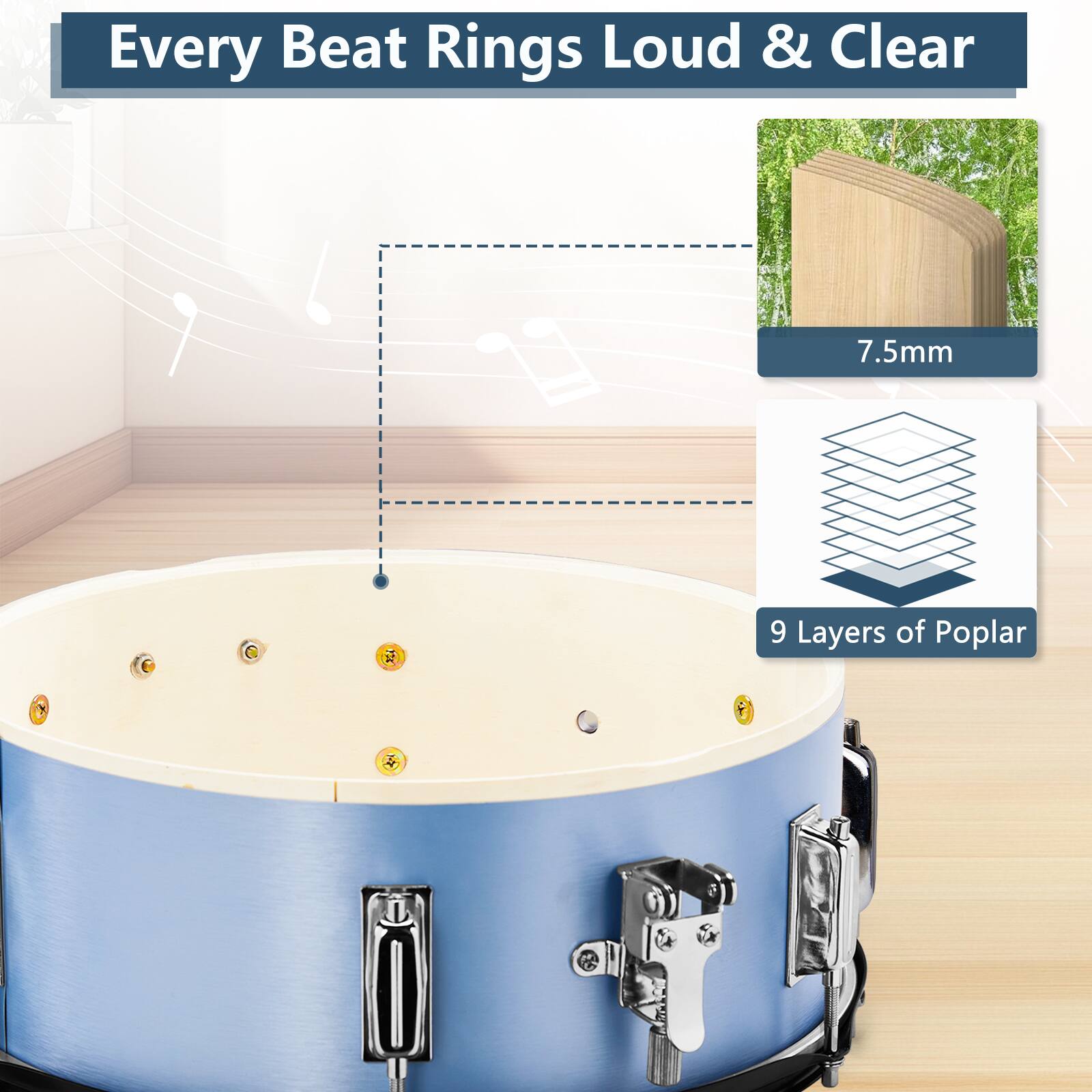 Every Beat Rings Loud & Clear  
7.5mm  
9 Layers of Poplar