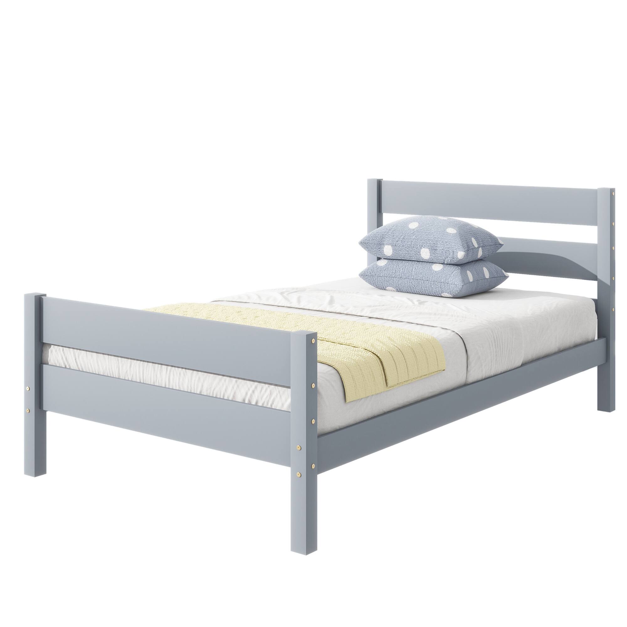Alt View 9. GOODSILO - Twin Size Wooden Bed with Headboard and Footboard - Minimalist Design with Underneath Storage - Grey.