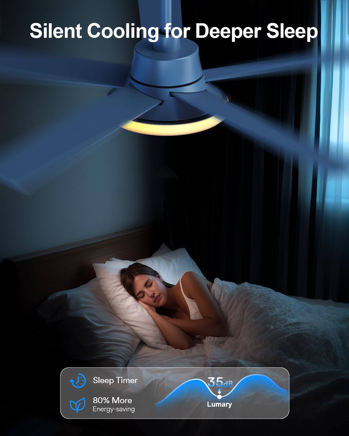 Silent Cooling for Deeper Sleep

Sleep Timer
35dB
80% More Energy-saving
Lumary
