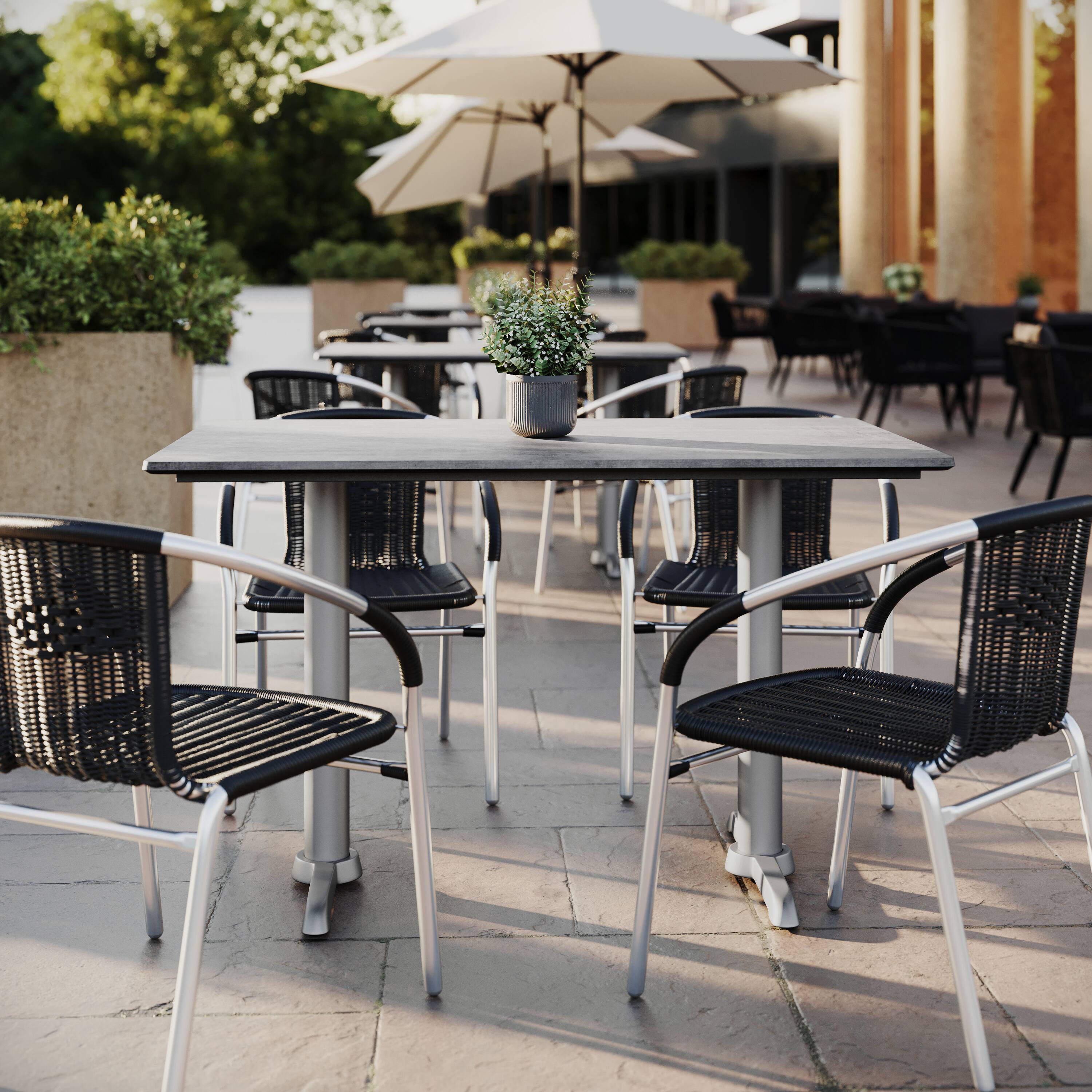 Alt View 1. Emma + Oliver - PureShield Indoor Outdoor Tabletop with Seam-Free Surface Innovation and Cast Iron Bistro Table Base - Gray Faux Concrete/Silver Base.