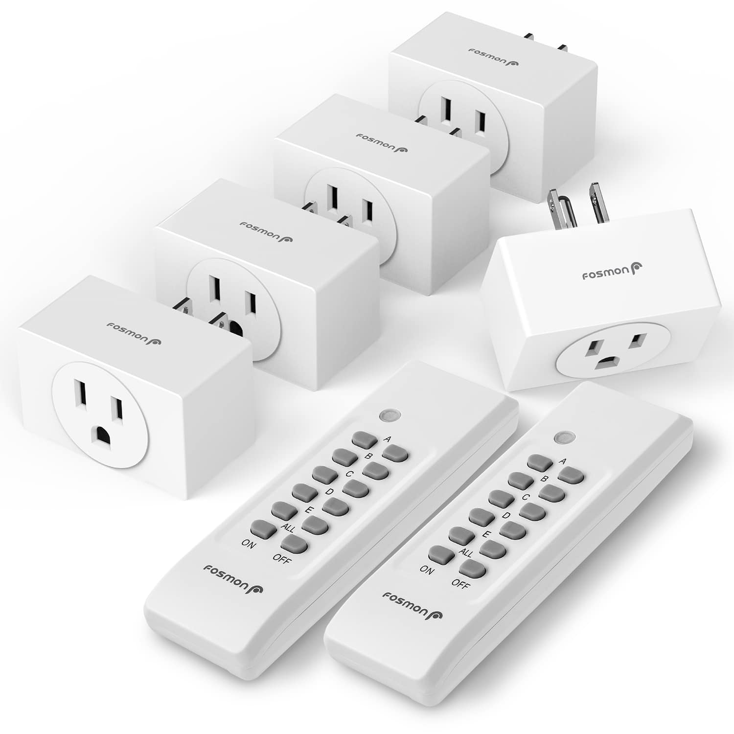 Fosmon - WavePoint [ETL Listed] 5x Wireless Outlet Plugs and 2x Remote Controls, 80ft Range Indoor/Outdoor Remote Control Outlet - White
