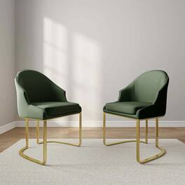 POVISON - Modern Luxury Upholstered Green Dining Chairs Set of 2, Boucle Dining Chairs, Low Back Dining Chairs with Gold Legs - Green PU Leather