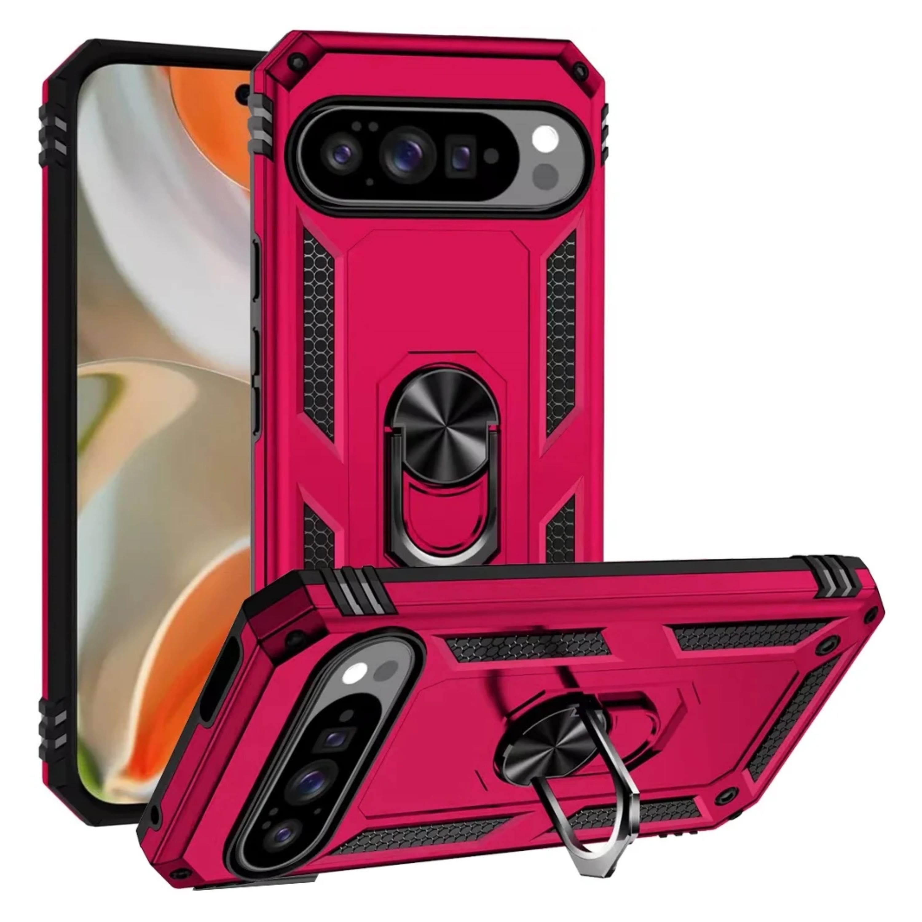 Kitcheniva - Shockproof Ring Holder Magnetic Kickstand Phone Case With Tempered Glass For Google Pixel 10 Pro XL - Hot Pink price history on PriceWatchPro
