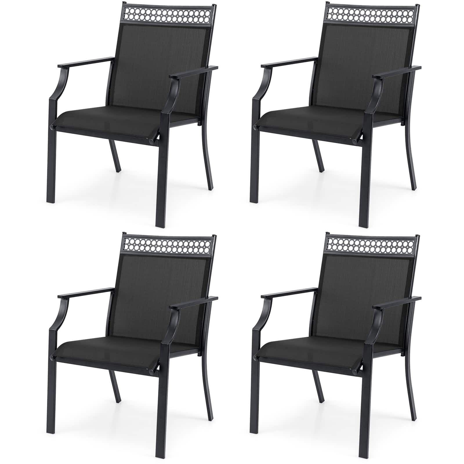 Gymax - 4 PCS Patio Chairs w/ All Weather Breathable Fabric High Backrest Blue - Black
