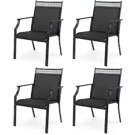 Gymax - 4 PCS Patio Chairs w/ All Weather Breathable Fabric High Backrest Blue - Black