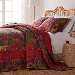 Greenland Home Fashions - Jewel Cotton Kantha Quilted Bedspread Set 3-Piece King/California King Red - Multicolor