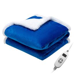 Costway - 50'' x 60'' Heated Blanket Throw Reversible Flannel & Sherpa Blanket - Blue