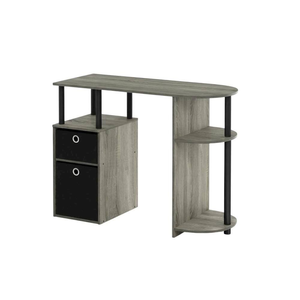 Front. BisonOffice - French Oak Grey/Black Study Desk with Bin Drawers for Home Office - French Oak Grey/Black.