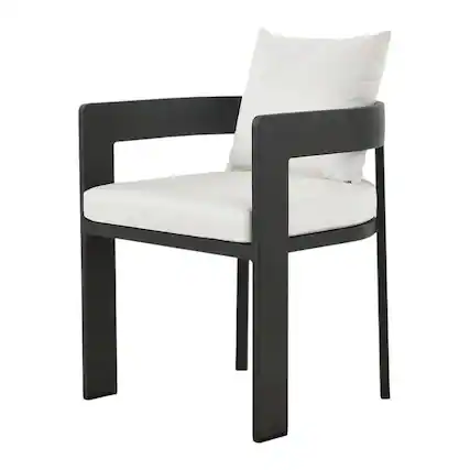 Front. Outdoor Escape - Aluminum Outdoor Patio Dining Chair with Cushioned Seat and Stylish Design - Gray.