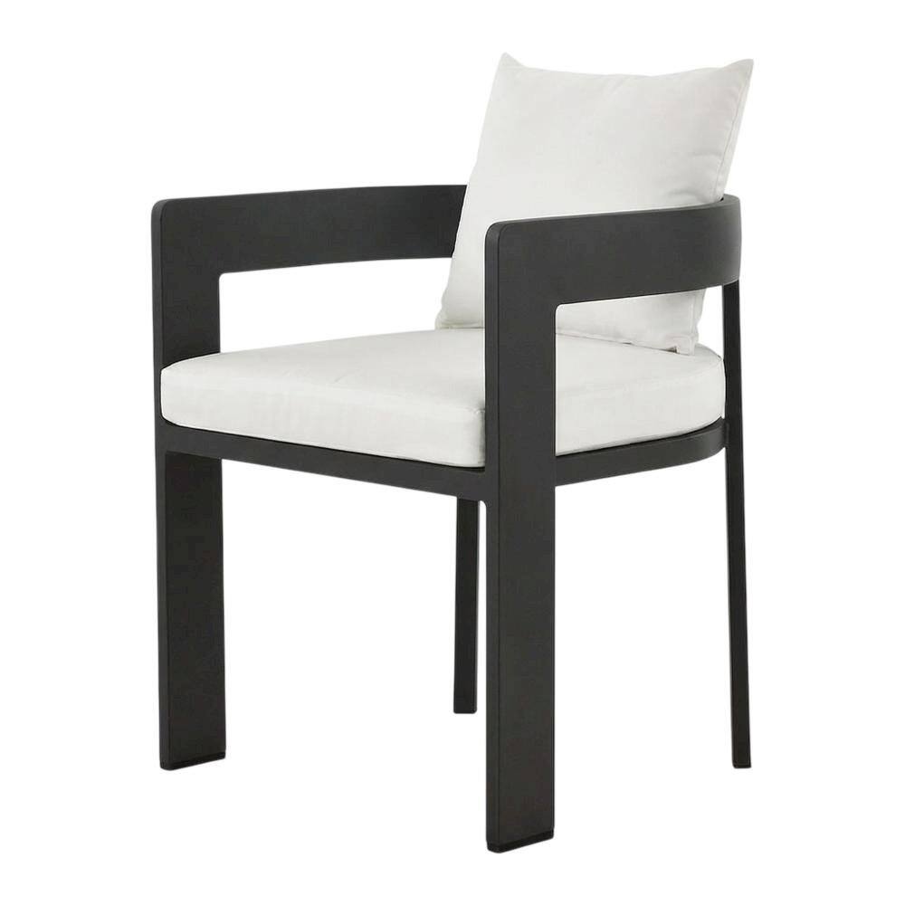 Front. Outdoor Escape - Aluminum Outdoor Patio Dining Chair with Cushioned Seat and Stylish Design - Gray.