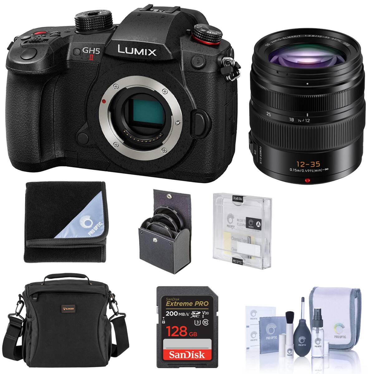 2 = GH5 LUMIX I SLMARI / R A - 4 C 25 18 12 ON Sre 12-35 0.15m/0.9ft/minj-ee l PROOPTIC, NOET - CLEN CeerigTie Ceat NO VE SanDick Extreme PRO 200 MB/s V30 3 0 128 GB - PROOFTC P PNO SPIC SanDisk