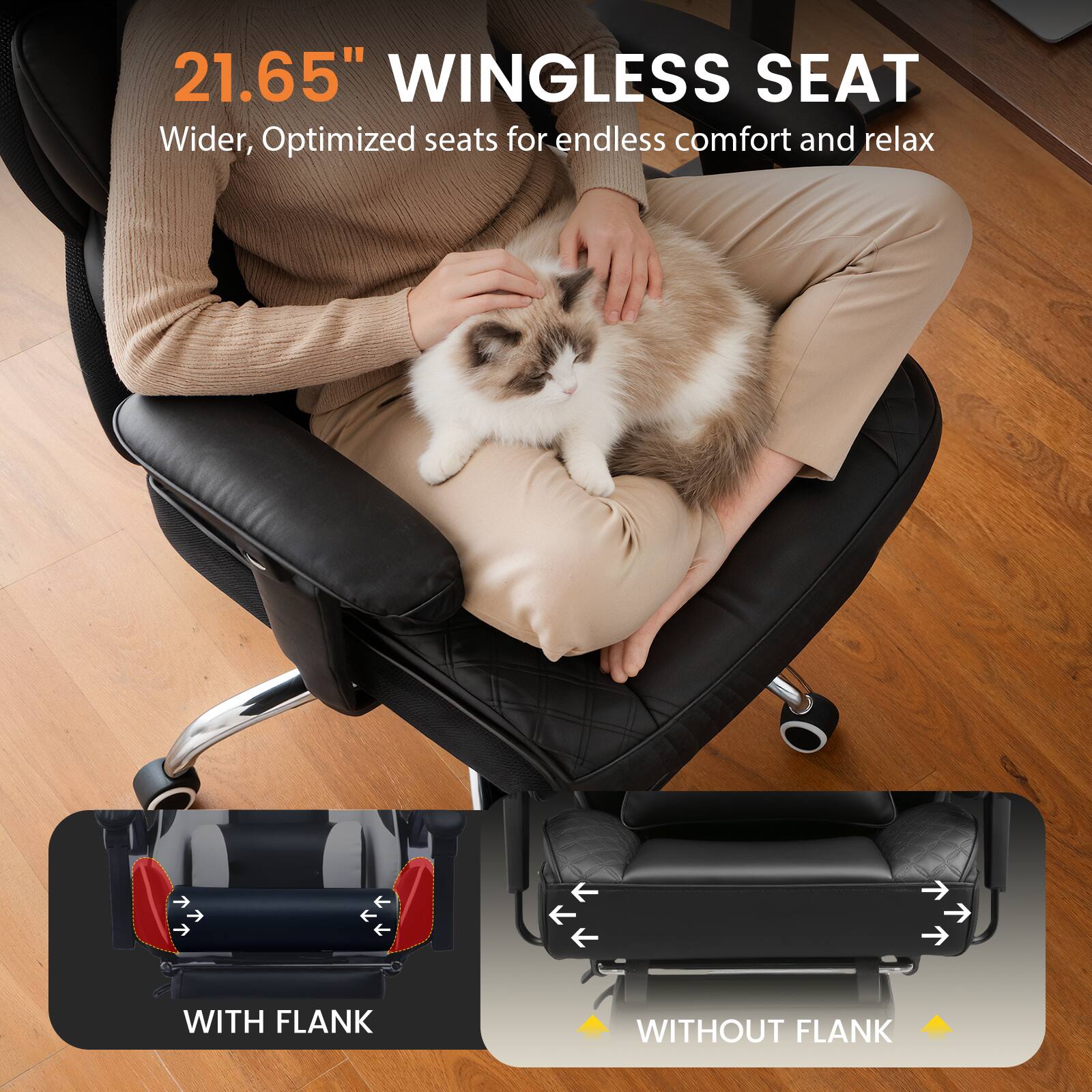 21.65" WINGLESS SEAT  
Wider, Optimized seats for endless comfort and relax  

WITH FLANK  
WITHOUT FLANK