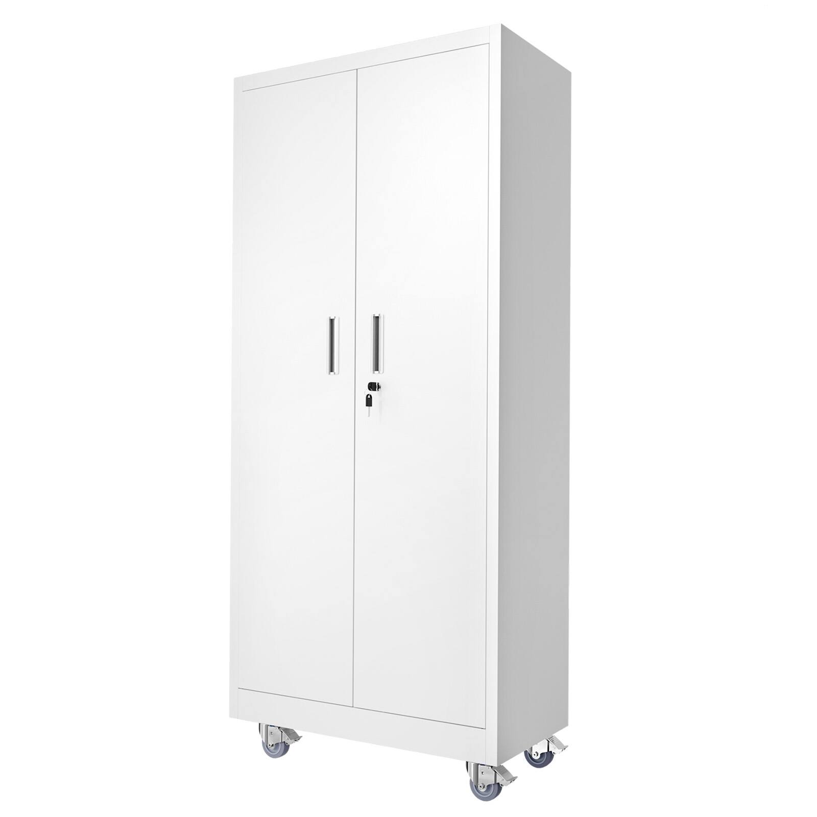 Alt View 2. Winado - Metal Storage Cabinet with 2 Doors, 4 Adjustable Shelves, 750 lbs Capacity, 360° Swivel Wheels for Garage, Office, Home - White.