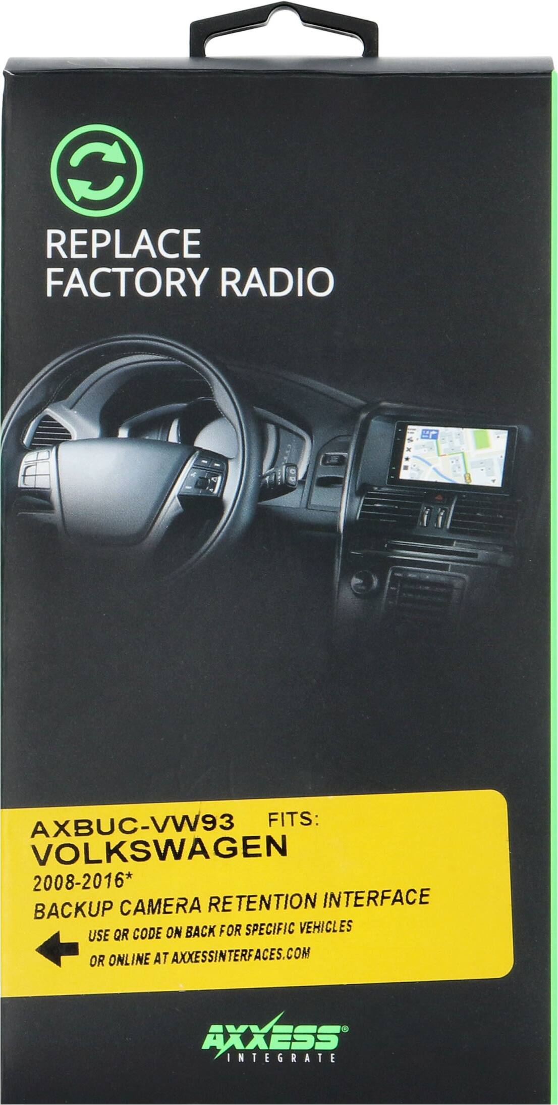 REPLACE FACTORY RADIO

AXBUC-VW93  
FITS: VOLKSWAGEN 2008-2016*  
BACKUP CAMERA RETENTION INTERFACE  
USE QR CODE ON BACK FOR SPECIFIC VEHICLES OR ONLINE AT AXXESSINTERFACES.COM  

AXXESS INTEGRATE