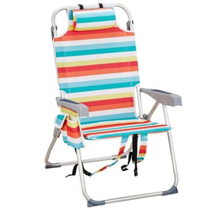 Front. Winado - Folding Beach Camping Chair with 5-Position, Cooler Bag, Cup Holders, Towel Bar, Lightweight for Outdoor Beach Camping - Rainbow Stripes.