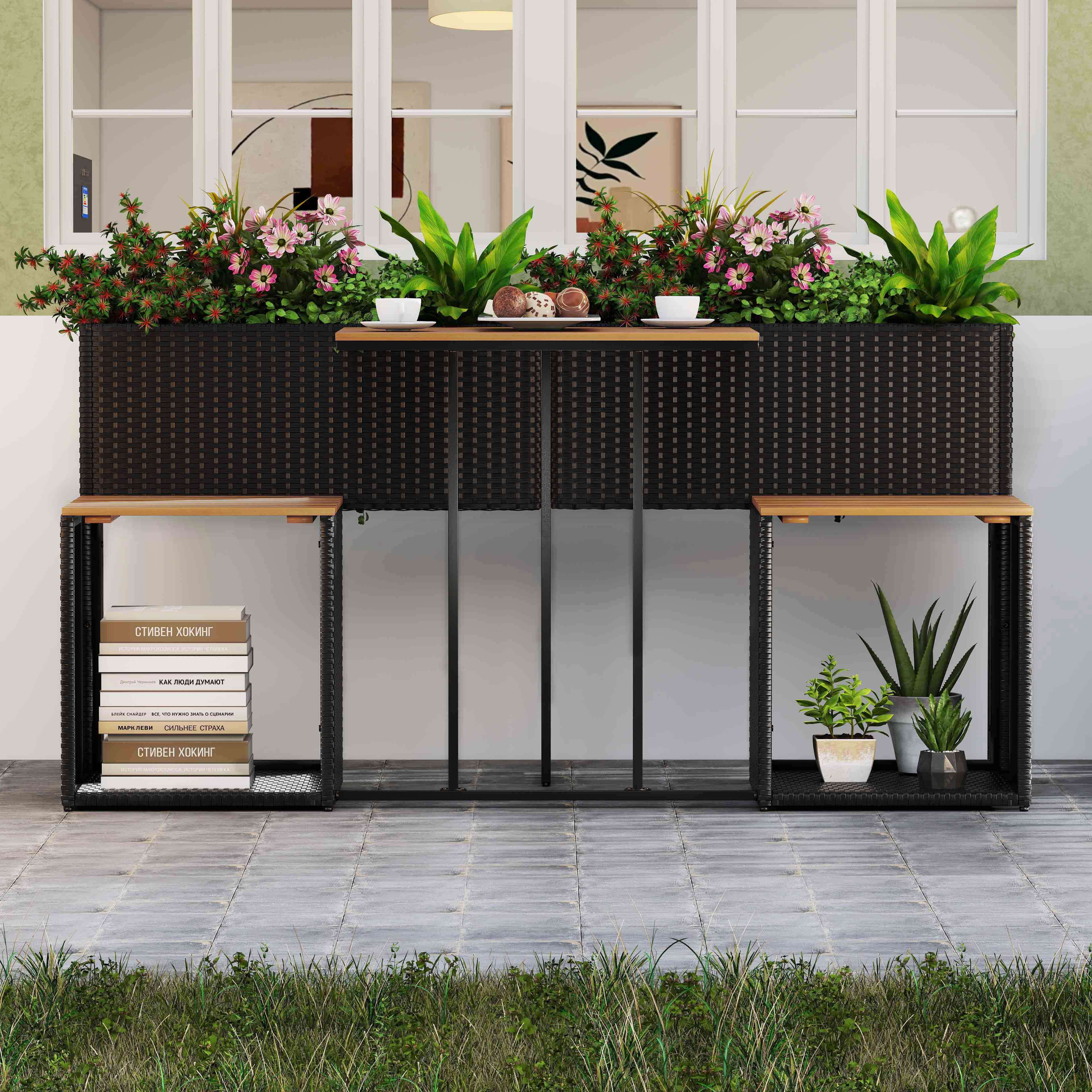 Costway - Patio Furniture Set with Raised Garden Bed Built-in Chairs and Storage Space - Beige