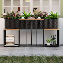 Costway - Patio Furniture Set with Raised Garden Bed Built-in Chairs and Storage Space - Beige