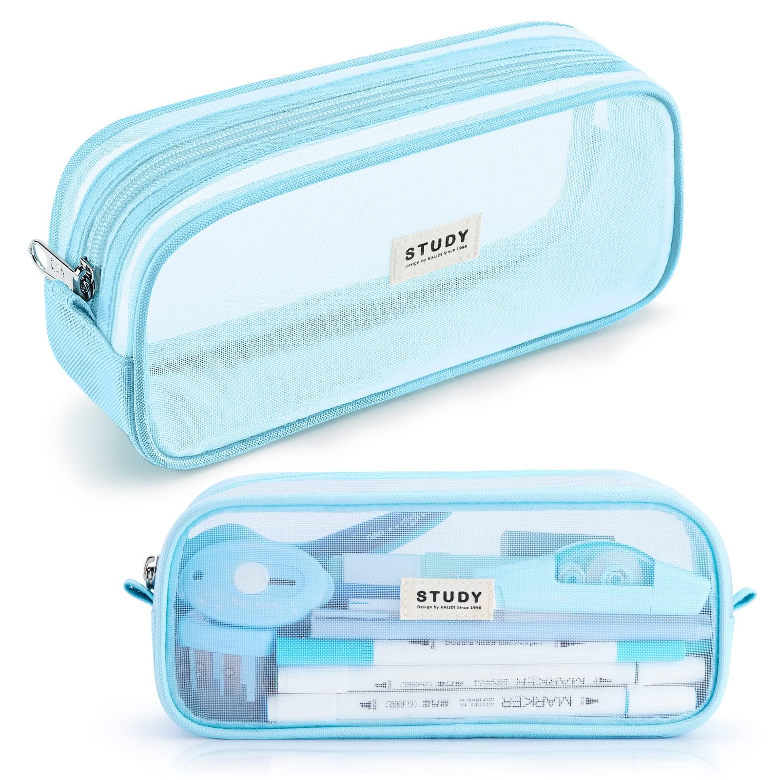 Dapper Styles - Kalidi Grid Mesh Pencil Case Capacity Big Pouch With Zipper Simple Stationery Bag Aesthetic Pen For School Teen Girl - Black