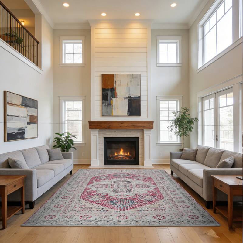 Left. RYHNUYNE - 8x10 Area Rugs Living Room Rug Washable Vintage Boho Rug No Slip Stain Resistant Soft Carpet Indoor Floor Floral Carpets - Painting.