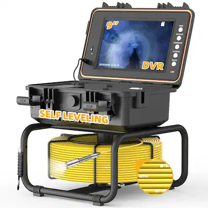 Front. Aukfa - Sewer Camera - 9" HD Borescope with Self-Leveling, IP68, 100Ft 5MM Cable, 5X Zoom, DVR, 32GB.