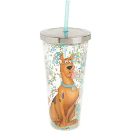 Spoontiques - Scooby Doo Double Walled Insulated Acrylic Tumbler Glitter Cup with Straw 20 ounce - Multicolor