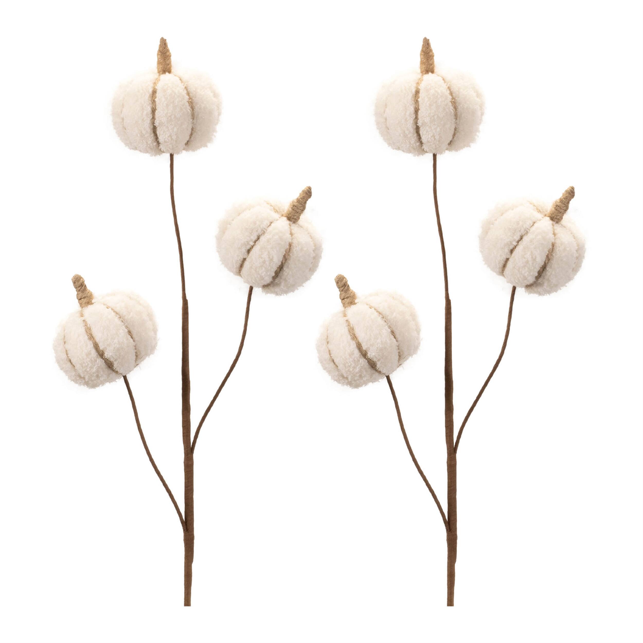 Left. BreeBe - Plush Fall Pumpkin Spray (Set of 2) - Beige, Brown.