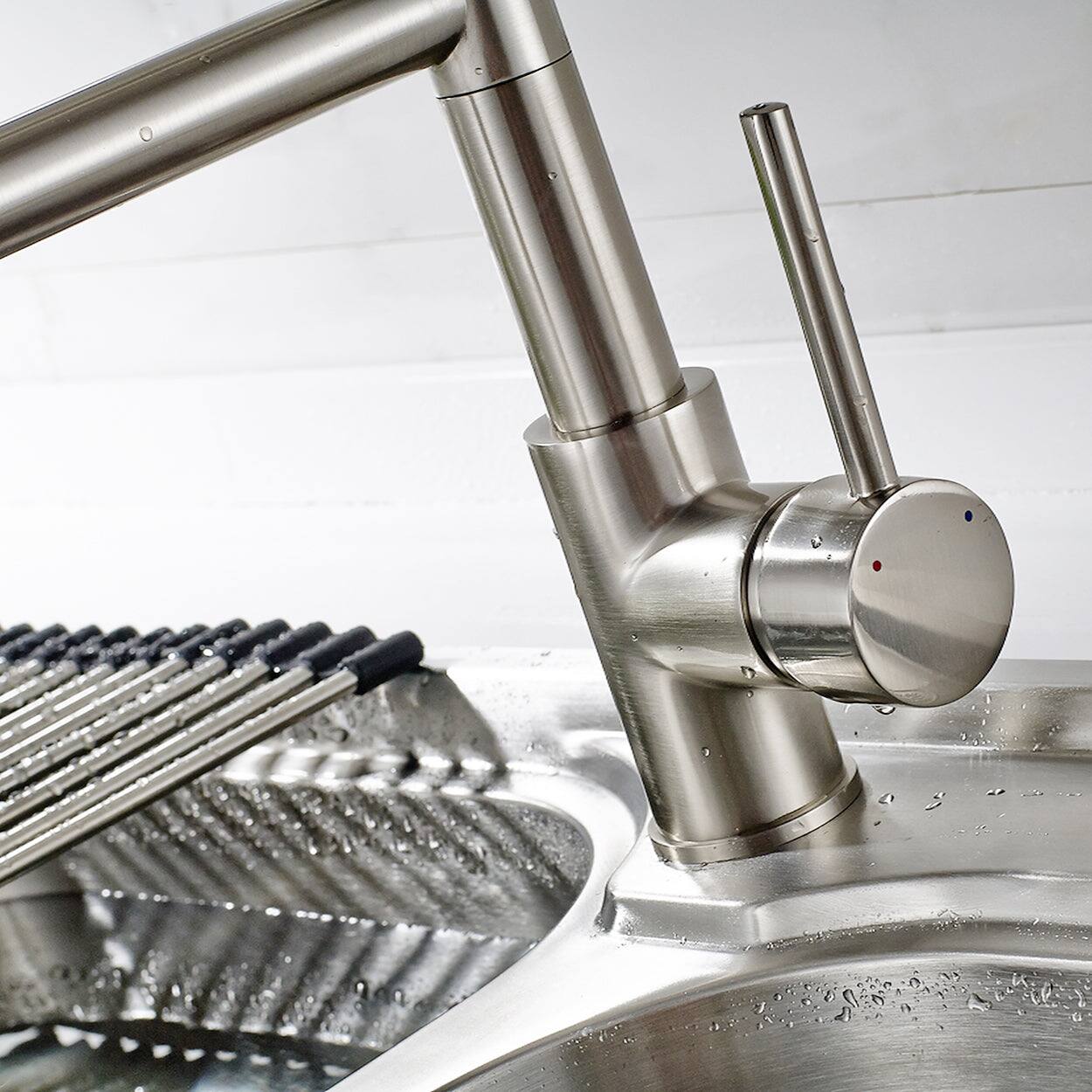 Alt View 10. Boyel Living - Contemporary Single Handle Gooseneck Pull Down Sprayer Kitchen Faucet Brushed Nickel - Brushed Nickel.