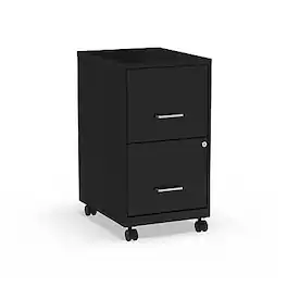 Staples - 2-Drawer Vertical File Cabinet, Letter Size Documents, Lockable & Mobile, 18" D x 14" W x 26.3" H - Black