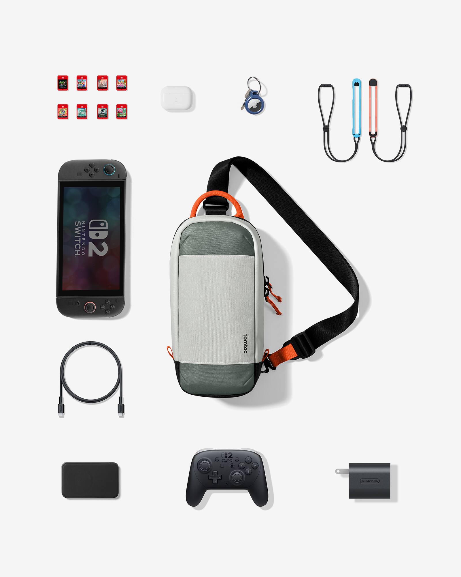 The image features a collection of various items, including a Nintendo Switch, a backpack, a cell phone, and a laptop. There are also several other items such as a remote, a book, a pen, a pair of scissors, and a pair of headphones. The items are arranged in a visually appealing manner, showcasing the variety of objects and their uses.