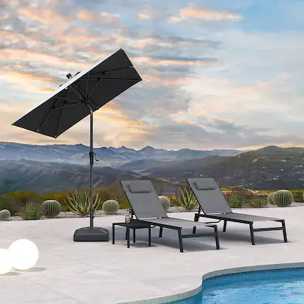 Front. PURPLE LEAF - 6 ft. Square Patio Market Umbrella with Base Outdoor Table Umbrella Tilt Aluminum Frame Sun Shade for Garden Deck Pool - Gray.
