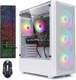 STGAubron - Gaming PC, Intel Core i7 up to 3.9 GHz, 16G RAM, 512G SSD, GTX 1660 Ti Graphics, RGB Keyboard & Mouse, WIN11H - White