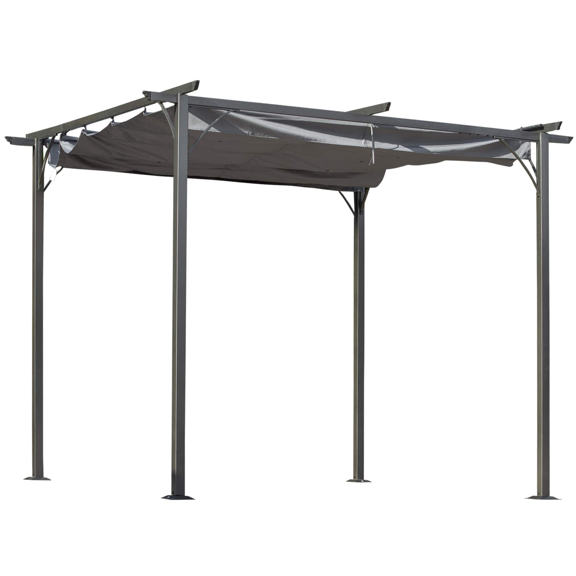 Outsunny - 10' x 10' Outdoor Retractable Pergola Canopy, Metal Patio Shade Shelter for Backyard, Porch Party - Gray