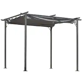 Outsunny - 10' x 10' Outdoor Retractable Pergola Canopy, Metal Patio Shade Shelter for Backyard, Porch Party - Gray