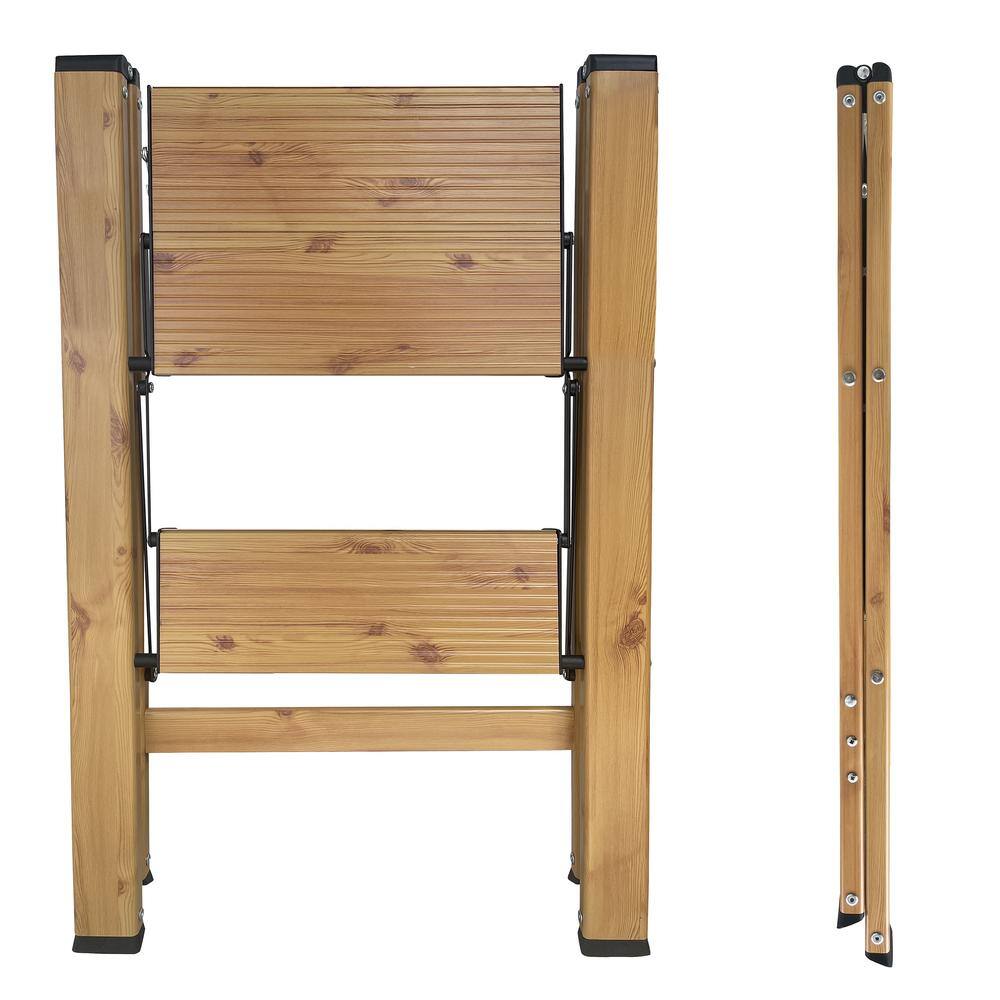 Left. AmeriHome - 2 Step Aluminum Wood Grain Folding Ladder - Tan.