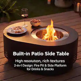 SUNJOY - 38" Extra Tall Oval Smokeless Fire Pit & Side Table, Wood Burning with Ash Pan, Cover & Poker, Patio, Black - Black, 38" Oval Style