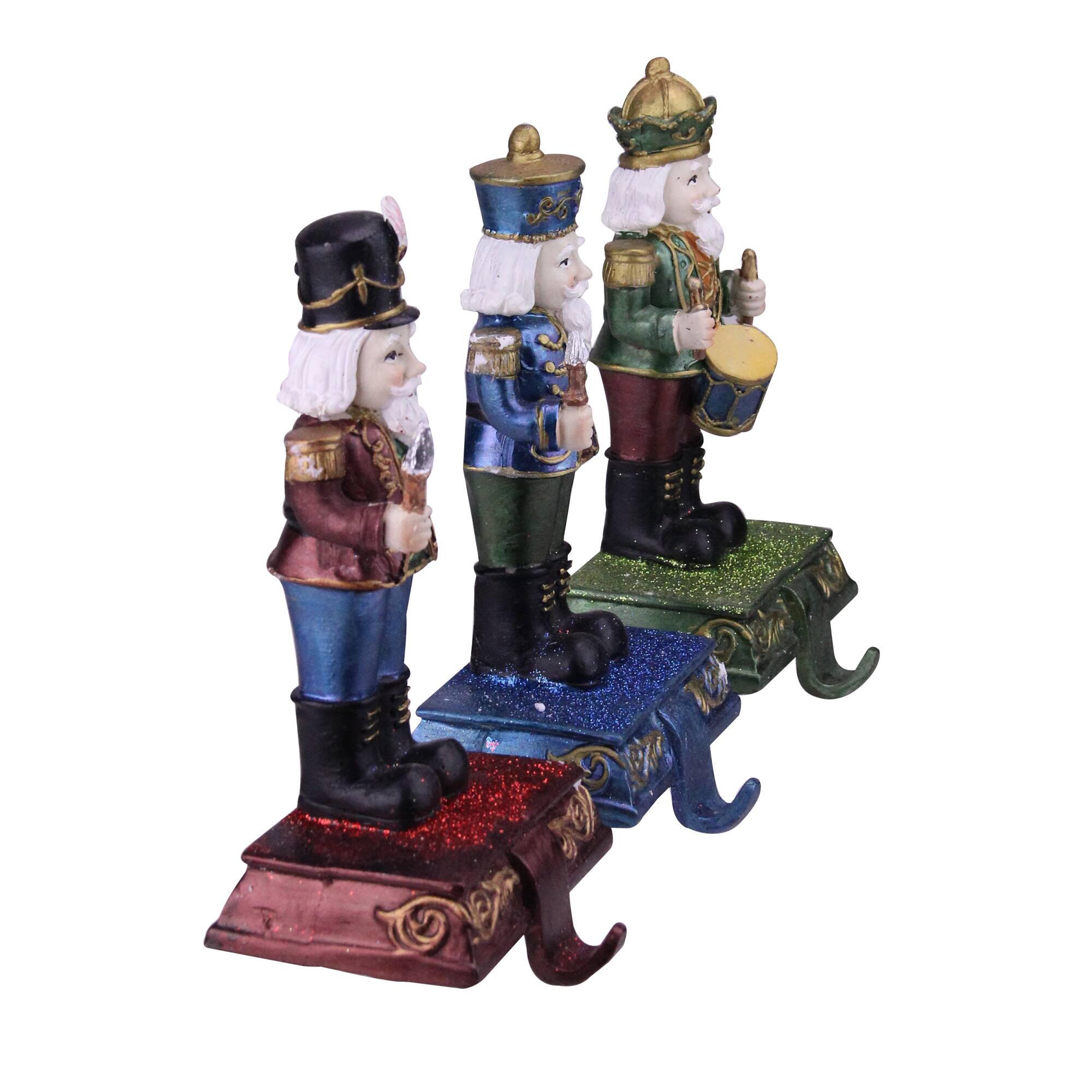 Alt View 1. Northlight - Glittered Nutcracker Stocking Holders - 7.75" - Blue, Red and Green - Set of 3 - Blue.