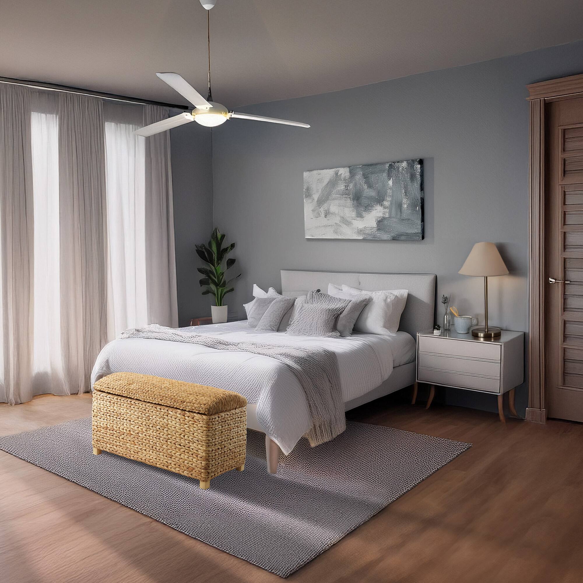 Alt View 3. Casafield - 36-in Storage Trunk Chest w Curved Lid - Safety Hinge - Water Hyacinth - Natural.