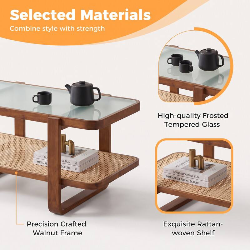 Selected Materials  
Combine style with strength

High-quality Frosted Tempered Glass

Precision Crafted Walnut Frame

Exquisite Rattan-woven Shelf

SC MINIMAL  
DESIGN ECTURE  
MINIMALIST SCANDINAVIAN DESIGN ARCHITECTURE 4