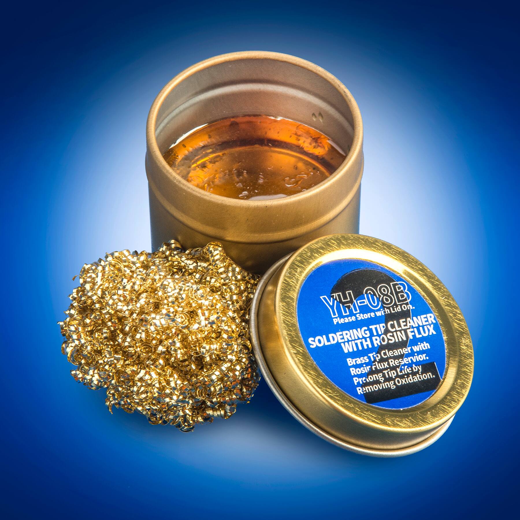 YH-08B  
Please Store with Lid On.  
SOLDERING TIP CLEANER with ROSIN FLUX  
Brass Tip Cleaner with Rosin Flux Reservoir.  
Prolong Tip Life by Removing Tip Oxidation.