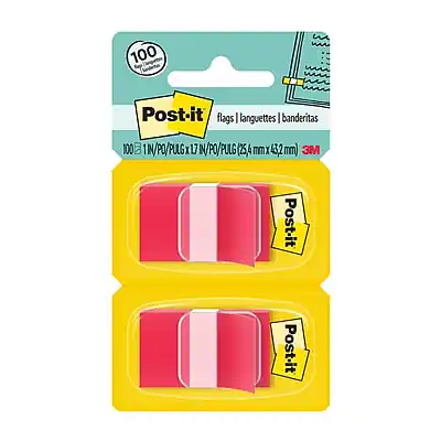 100 Post-it flags
100 banderitas
100 ST 1IN/PO/PUL IN PULG X 17 N/PO PULG (25 mm X 432 mm)
3M Post-it