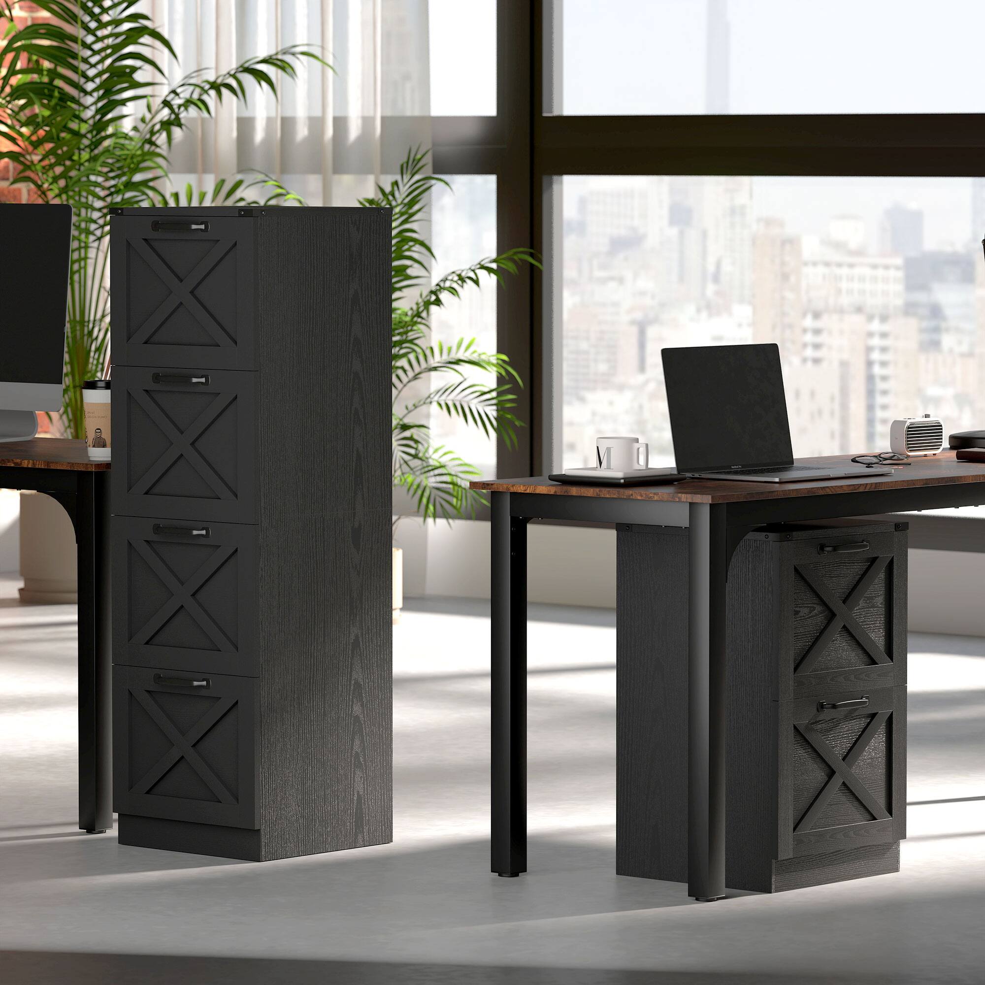 Alt View 8. Homcom - Storage Drawers Farmhouse X Pattern Printer Stand Fits Letter Files 4 Drawers - Black.