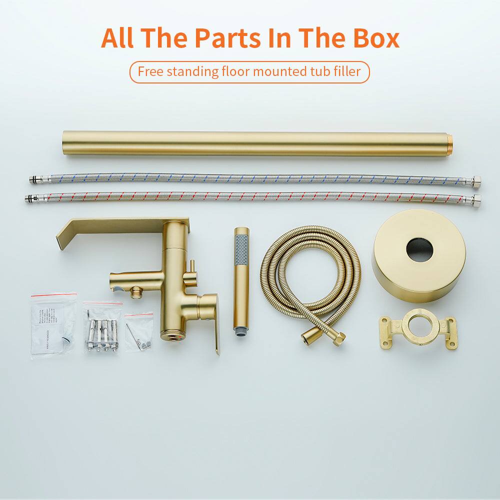 All The Parts In The Box  
Free standing floor mounted tub filler