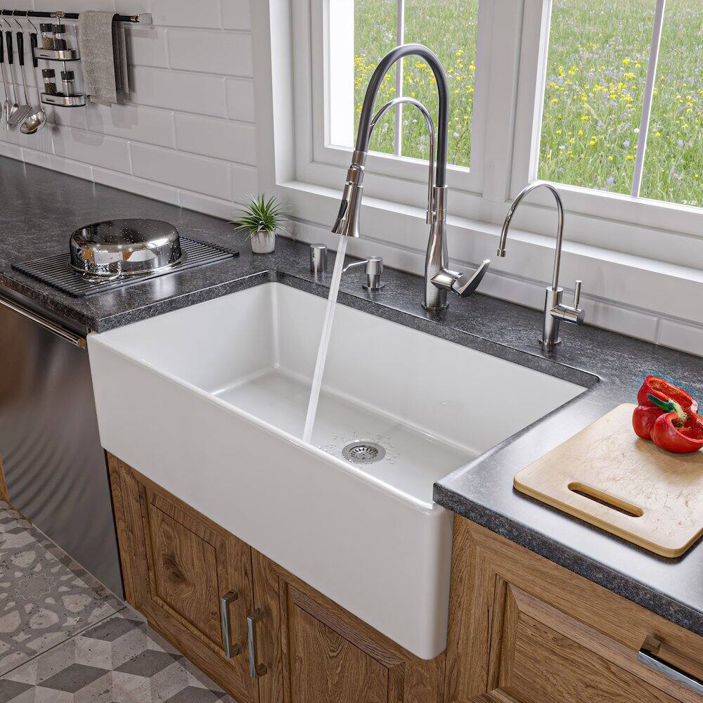 Alt View 1. Alfi - ALFI brand White 36 Smooth Apron Single Bowl Fireclay Farm Sink - White.