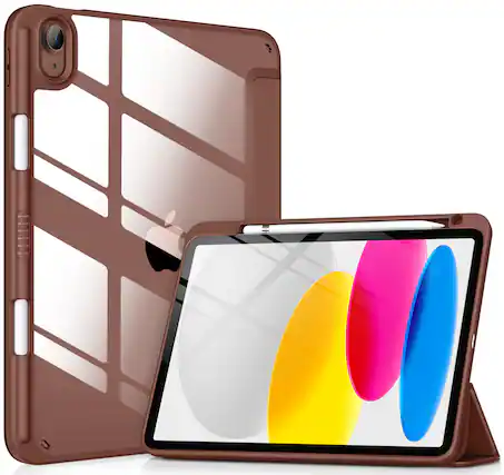 Front. DTTO - Case for iPad (A16) 11-inch 2025 and iPad 10th Generation 10.9 Inch 2022, Clear Back and TPU Shockproof Frame Cover - Brown.