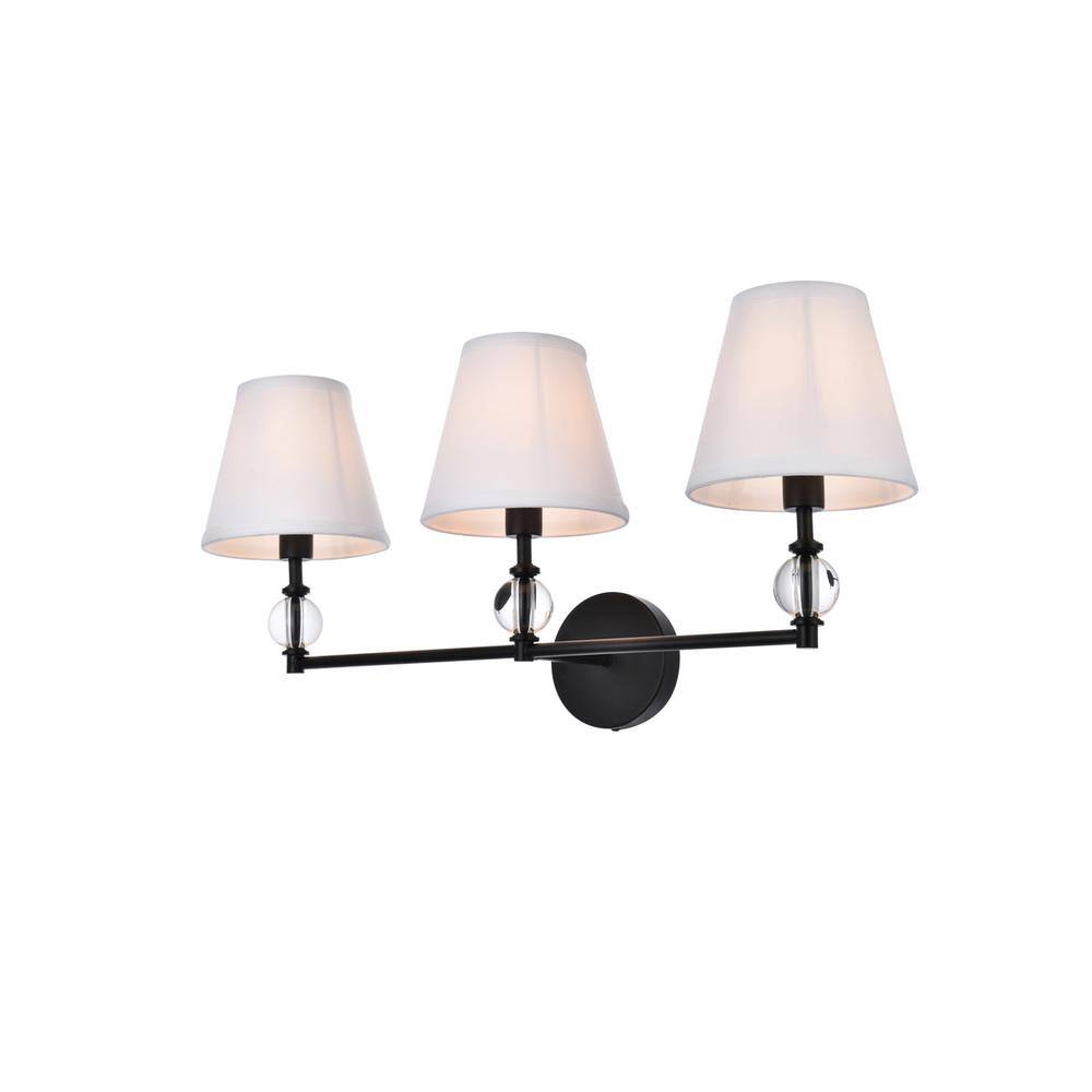 Alt View 2. Living District - Bethany 3 lights bath sconce in black with white fabric shade - Black And White Fabric Shade.